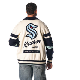 Seattle Kraken Jacquard Button Up Sweater - Cream-Jacquard Sweater-thewildcollective