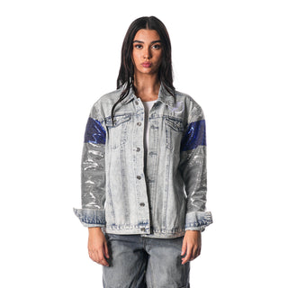 Tampa Bay Lightning Denim Jacket w/ Sequin Sleeves - Blue-Jacket-thewildcollective