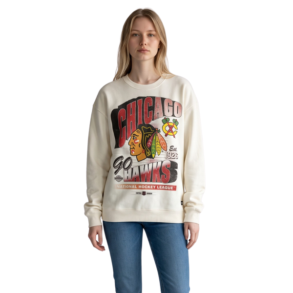 Chicago Blackhawks Unisex Graphic Crew Fleece - Light Heather Grey