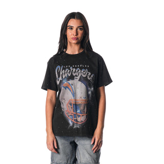 LOS ANGELES CHARGERS CRYSTAL STUDDED GRAPHIC TEE - BLACK