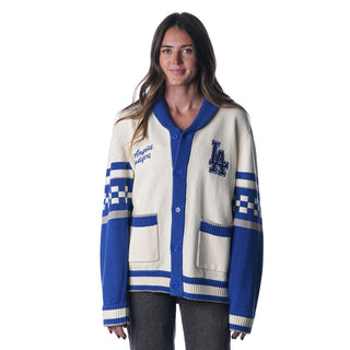 Los Angeles Dodgers Jacquard Button Up Sweater - Cream