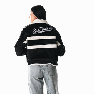 San Francisco Giants Cord Zip Front Funnel Neck Bomber - Black
