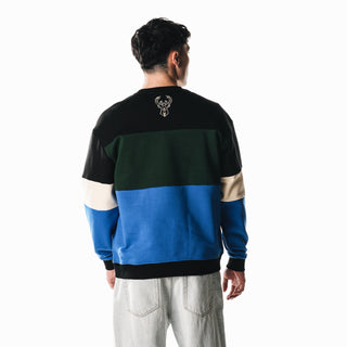 Milwaukee Bucks Colorblock Crew Fleece - Black/Royal