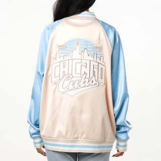 Chicago Cubs Satin Raglan Bomber - Cream/Blue