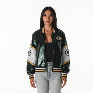Green Bay Packers Women's Sequin Bomber - Green