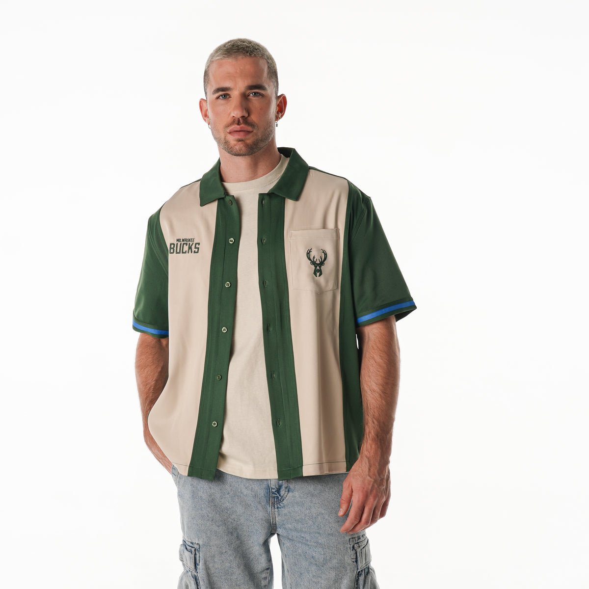 Milwaukee Bucks Unisex Bowler Button Down Shirt - Cream
