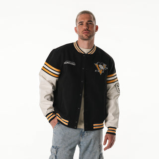Pittsburgh Penguins Drop Shoulder Varsity Jacket - Black