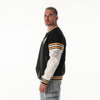 Pittsburgh Penguins Drop Shoulder Varsity Jacket - Black