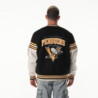 Pittsburgh Penguins Drop Shoulder Varsity Jacket - Black