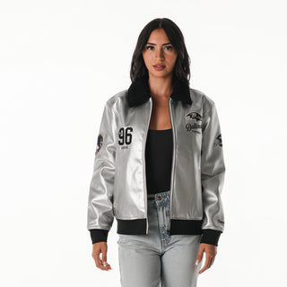 Baltimore Ravens Women's Metallic Bomber - Silver