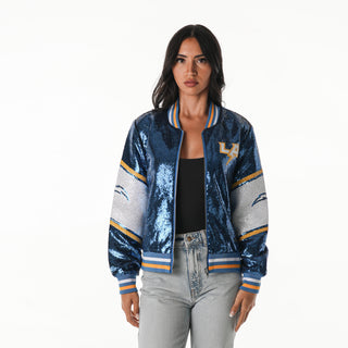 Los Angeles Chargers Women's Sequin Bomber - Blue