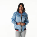 Los Angeles Clippers Women's Satin Bomber W/Pearl Detain - Pacific Blue view 1