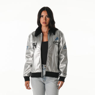 Detroit Lions Women's Metallic Bomber - Silver