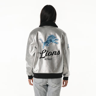 Detroit Lions Women's Metallic Bomber - Silver