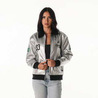 Philadelphia Eagles Women's Metallic Bomber - Silver