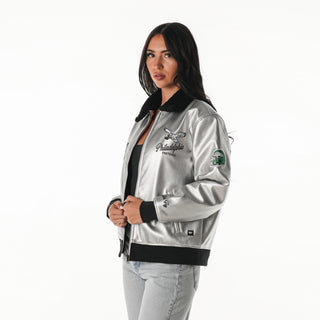 Philadelphia Eagles Women's Metallic Bomber - Silver