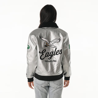 Philadelphia Eagles Women's Metallic Bomber - Silver
