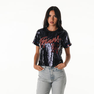 Houston Texans Women's Sequin Crop Tee - Navy