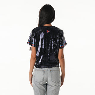 Houston Texans Women's Sequin Crop Tee - Navy