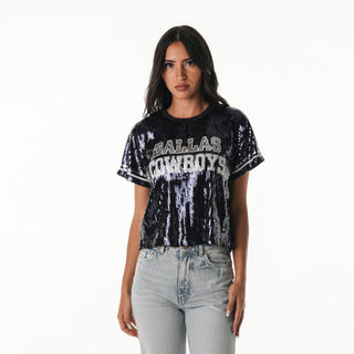 Dallas Cowboys Women's Sequin Crop Tee - Navy