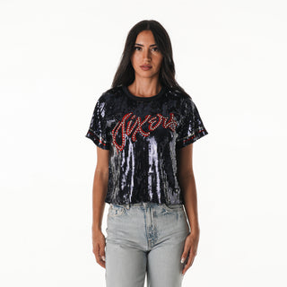 Philadelphia 76ers Women's Sequin Tee w/ Rhinestones - Blue