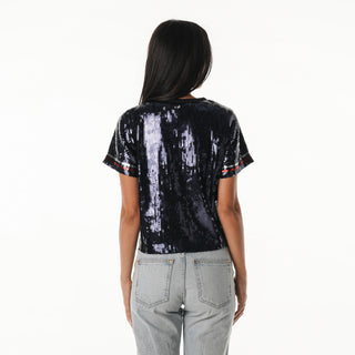 Philadelphia 76ers Women's Sequin Tee w/ Rhinestones - Blue