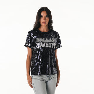 Dallas Cowboys Women's Sequin Tee - Navy