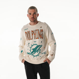 Miami Dolphins Unisex All Over Jacquard Crew Sweater - Cream