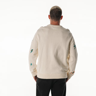 Miami Dolphins Unisex All Over Jacquard Crew Sweater - Cream