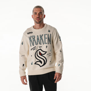 Seattle Kraken All Over Jacquard Crew Sweater - Cream