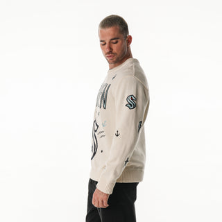 Seattle Kraken All Over Jacquard Crew Sweater - Cream