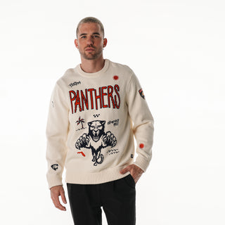 Florida Panthers All Over Jacquard Crew Sweater- Creme
