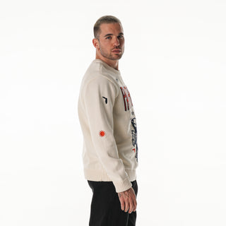 Florida Panthers All Over Jacquard Crew Sweater- Creme