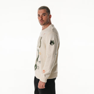 Milwaukee Bucks All Over Jacquard Crew Sweater - Cream