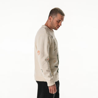 Milwaukee Bucks All Over Jacquard Crew Sweater - Cream