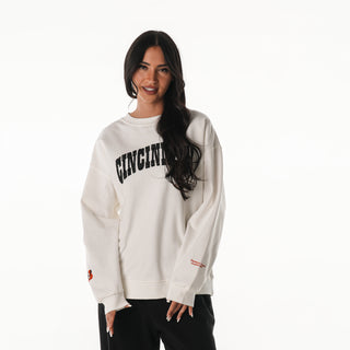 Cincinnati Bengals Women's Crystal Rocks Crew Neck Fleece - White