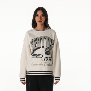 Seattle Seahawks Women's Oversized Vintage Crew Fleece - Vintage White