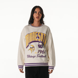 Minnesota Vikings Women's Oversized Vintage Crew Fleece - Vintage White
