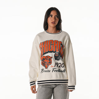 Chicago Bears Women's Oversized Vintage Crew Fleece - Vintage White