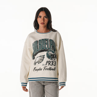 Philadelphia Eagles Women's Oversized Vintage Crew Fleece - Vintage White
