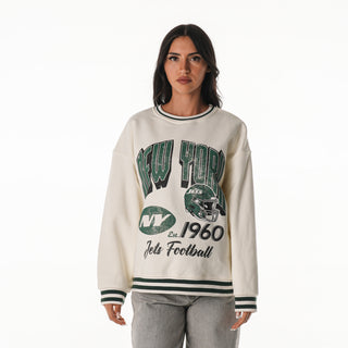 NY Jets Women's Oversized Vintage Crew Fleece - Vintage White