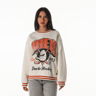 Anaheim Ducks Women's Oversized Vintage Crew Fleece - Vintage White