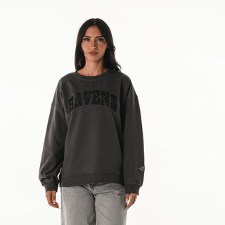 Baltimore Ravens Women's Crystal Rock Crew Neck Fleece - Charcoal
