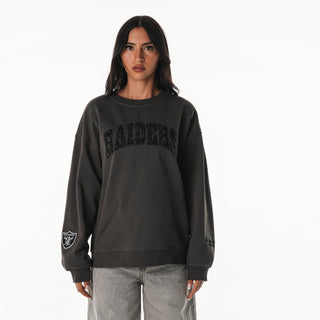 Las Vegas Raiders Crystal Oversized Crew Fleece - Charcoal