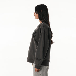 Las Vegas Raiders Crystal Oversized Crew Fleece - Charcoal