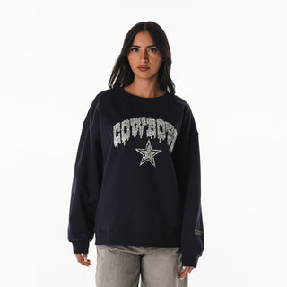 Dallas Cowboys Women's Oversized Crew Rock Crystal - Navy