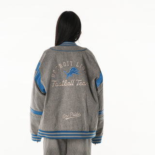 Detroit Lions Unisex Retro Oversized Denim Jacket - Grey