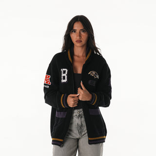 Baltimore Ravens Unisex Jacquard Zip Front Sweater - Black