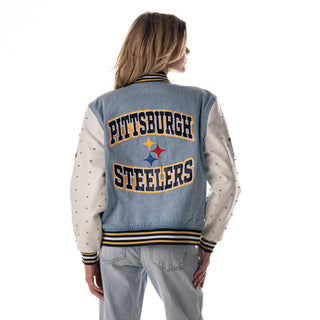 Pittsburgh Steelers Women's Denim varsity Jacket - Denim