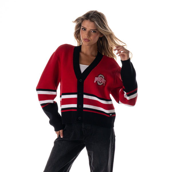 Ohio State Buckeyes Women's Cropped Cardigan - Red/Black
